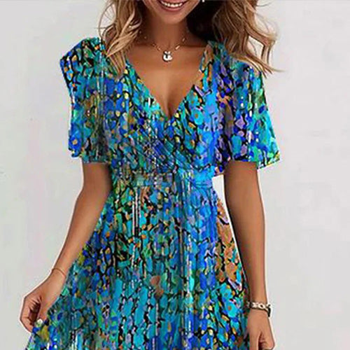Katleen | Printed chiffon midi dress with V-neckline - Elegant feminine fashion